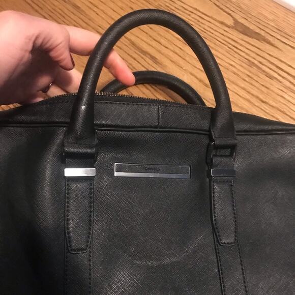 CALVIN KLEIN Men’s Black Leather Briefcase - Picture 10 of 12
